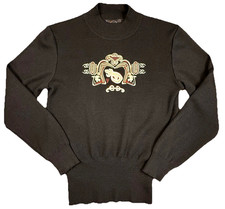 Vintage Bogner Ski Sweater M Black Wool Blend Mock Neck Embroidered picture