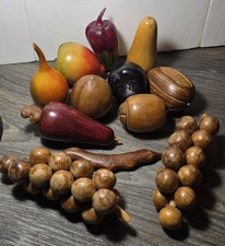 Vintage Retro MCM Wooden Fruit Lot Hand Carved 12 Pieces picture