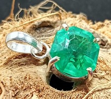 Certified 24.20 Ct Natural Emerald 925 Solid Silver Asscher Cut Pendant Gemstone picture