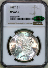 * 1887-P * NGC CAC MS66+ MORGAN SILVER DOLLAR * EXCEPTIONAL BLAST WHITE picture