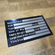 3x5 Aluminum Number Plate Tag Info Data GVWR Cargo Trailer Weight picture