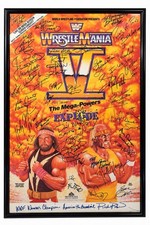 ORIGINAL WWF WRESTLEMANIA V 1989 MULTI-SIGNED X38 TRUMP PLAZA WWE POSTER FRAMED picture