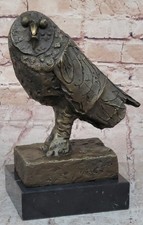 Vintage Bronze Marble Base Hot Cast Owl Bird Willife Sculpture Statue Figurine picture