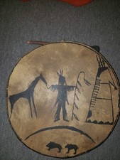 Vintage Native American Plains Mid 20th Century Rawhide Drum picture