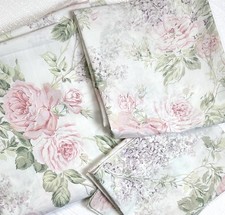 Vintage Cannon King Flat Sheet 2 Std Queen Pillowcase Pink Floral Luxury Percale picture