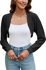 Womens Cropped Cardigan Bolero Shrug Long Sleeve Lightweight Open Front Knit Top picture