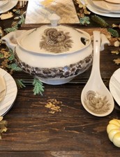 3 pc Thanksgiving Churchill Myott Turkey Soup Tureen w/ Ladle picture