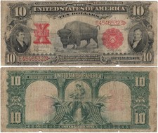 1901 $10 Fr#122 Bison Note Legal Tender US Paper Currency Red Seal picture