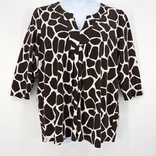 Rafaella Blouse Giraffe Print Split Neck Pleated Safari Chic 2X Office Teacher picture