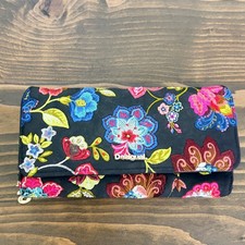 Desigual Floral Embroidered Wallet Black Multicolor Snap Clutch Boho picture