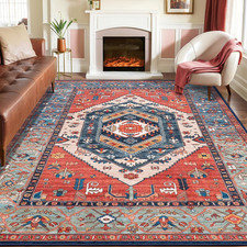 SERISSA Washable Rugs 8X10 Area Rugs, Large Non-Slip Boho Living Room Rust Rug,  picture