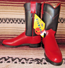 Women's VTG Justin Diamond J Red & Navy Leather Roper Cowboy Boots 6 C NEW picture