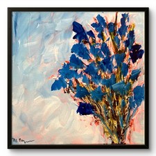 Mary Myers Original Expressionist Blue Floral Painting 12x12 Acrylic Canvas Art picture