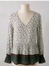 Weekend by Suzanne Betro Shirt NWT Large Floral Peplum Blouse V-Neck  MSRP $71 picture
