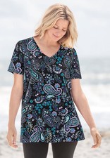 Woman Within Plus Size Perfect Printed Short-Sleeve V-Neck Tee picture