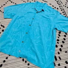 Tommy Bahama 100% Silk Turquoise Tropical Jacquard Original Fit Shirt picture