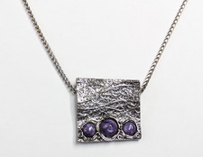 PZ Or Paz Sterling Silver 925 Square Charoite Stone Pendant Chain 22” Israel picture