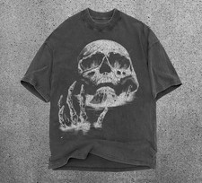Skull T-Shirt, Vintage Washed Skeleton Graphic Tee, Gothic Punk Rock Streetwear picture