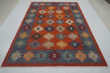 7x10 ft Red Kilim Afghan Handmade Wool Area Rug picture