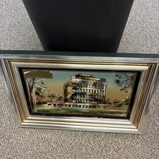 VTG 1970 UNIVERSITY of DETROIT Hand Painted on glass framed FISHER BLDG Art picture