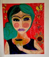 Frida Kahlo Original Painting Large Canvas Painting “Morning Coffee” picture