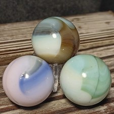 Vintage Jabo Fenton Burmese Glass Marbles Lot Of 3 Shooters. Nice Color Combo picture