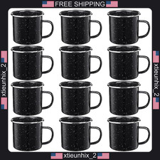 Enamel Camping Mug Set 12 oz Speckled Black Steel Coffee Cups for Outdoor & Home picture