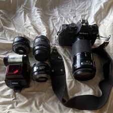 Nikon F-401 35mm SLR Film Camera Autofocus Auto Exposure Black w/ Lenses & Flash picture