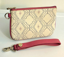 Thirty-One Petite Rubie Mini women's zipper wristlet with strap,  White and Pink picture
