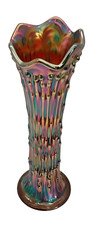 Antique Fenton 10.5”  Carnival Glass Vase ~ April Showers Amethyst  Iridescent picture