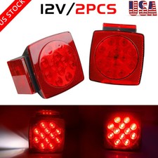 1 Pair Rear LED Submersible Square Trailer Tail Lights Kit Boat Truck Waterproof picture