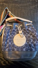 Coach C4101 Dempsey Drawstring Bucket Bsg Signature Denim $378 Rainbow Strap picture