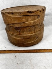 antique firkin barrel box w/ lid finger laps 10x8 bent wood early 1800 best  picture
