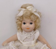 Beautiful 3'' Porcelain Doll in White Lace Dress Moveable Limbs Communion Girl picture
