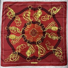 HERMES Silk Scarf Carre 90 LES FETES DU ROI SOLEIL Red White Gold Authentic picture
