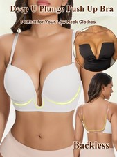 Women's Deep Plunge Push Up Bra Convertible Low Cut Backless Invisible Brassiere picture