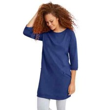 Ellos French Terry Zip Pocket Tunic Long Sleeve Plus Size Casual Knit Top picture