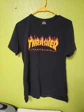 Thrasher Magazine Black Graphic Flames Skater Vintage Y2K Hang Tag Skateboard picture