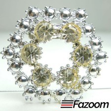 Silver-Tone Flower Brooch Lapel Pin with Rhinestones Vintage picture