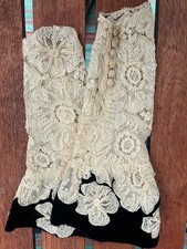 Antique Lace Wristlets Hand sewn Vtg Edwardian Victorian Velvet Buttons Costume picture