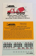 ODDBALLS HO DECAL-GEIGER CEMENT TRUCKS (1990’s+) DOES 3 MIXERS - #684 picture