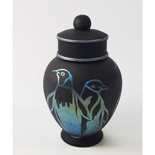 Fenton Connoisseur Collection Penguins  Ebony Favrene Temple Ginger Jar 272/1500 picture