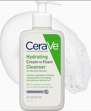 CeraVe Hydrating Cream-to-Foam Face Cleanser Normal-Dry Removes Makeup 8oz picture