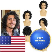 Baruisi Mens Short Curly Black Synthetic Wig Halloween Cosplay picture