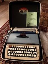 NOS Unused Smith-Corona Galaxie II Portable Typewriter Blue Gray w/Original Case picture