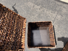 Brown Wicker Woven Lidded Square Storage Basket 12x12x12 in Freestanding picture