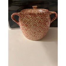 Roseville Pink Spongeware Bean Pot (x-75) picture