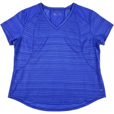 Xersion Womens 2X Plus Blue Space Dye V-Neck Active Shirt Slim Fit Short Sleeve picture