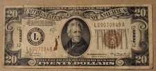 1934A $20 Hawaii Overprint Note WWII Emergency Issue FR 2305 L-A BLOCK SAN FRAN picture