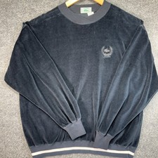 Izod Lacoste Velour Sweatshirt Men XL Navy Blue Crest Logo Pullover Vintage 80s? picture